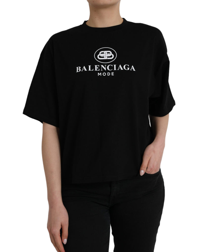 Balenciaga Black Cotton Logo Crew Neck Short Sleeves T-shirt