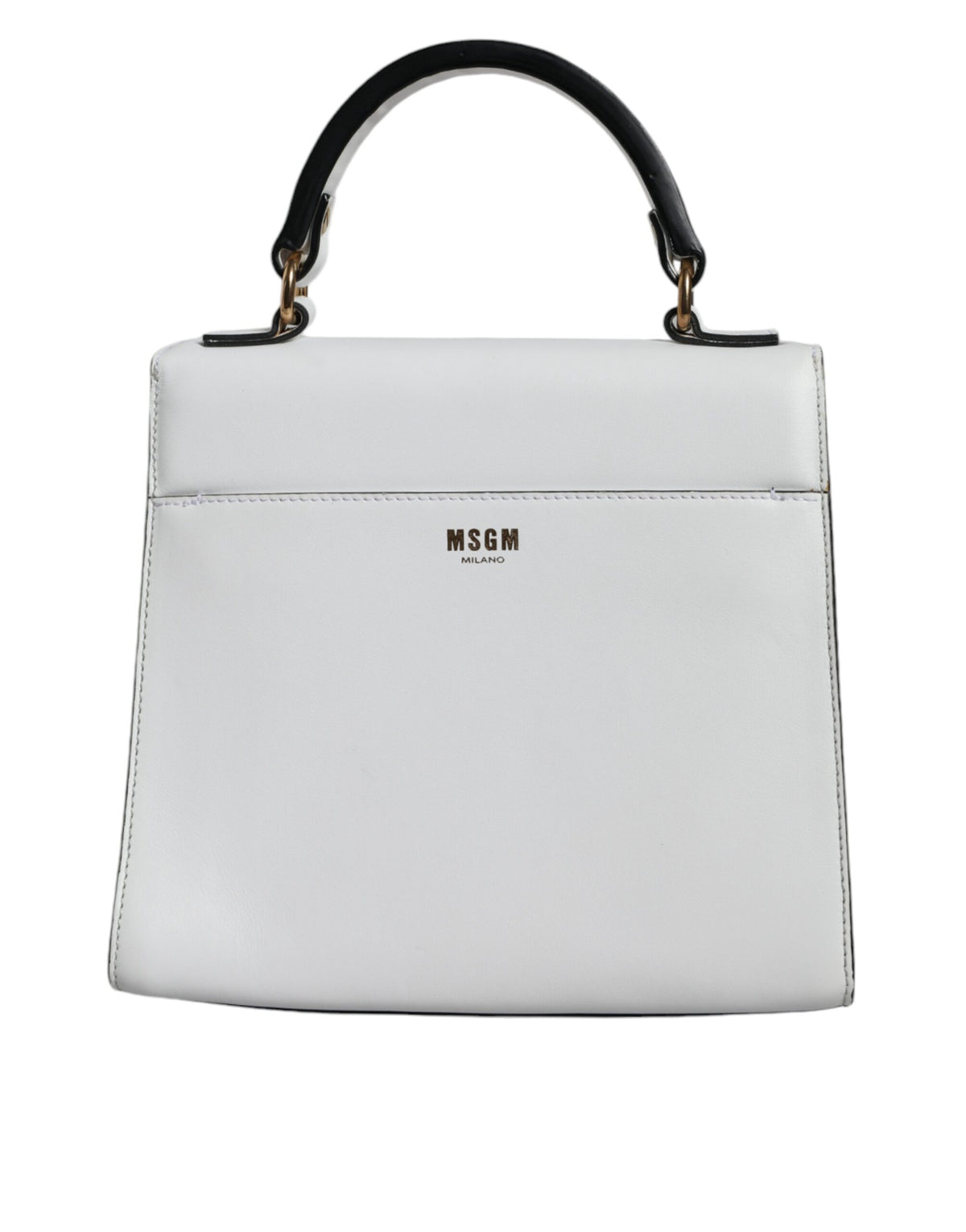 MSGM White Bovine Leather Top Handle Handbag Satchel Purse Bag