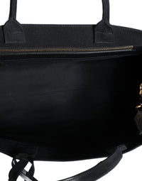 Versace Black Top Handle Canvas Leather Logo Crossbody Tote Bag