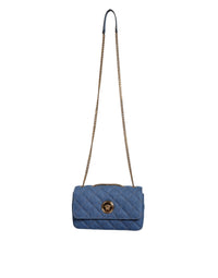 Versace Blue Quilted Denim Leather Crossbody Shoulder Bag