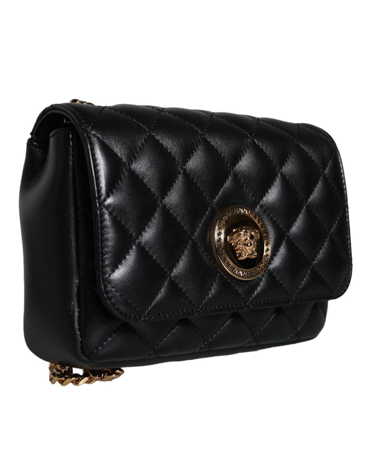 Versace Black Quilted Lambskin Leather Crossbody Shoulder Bag