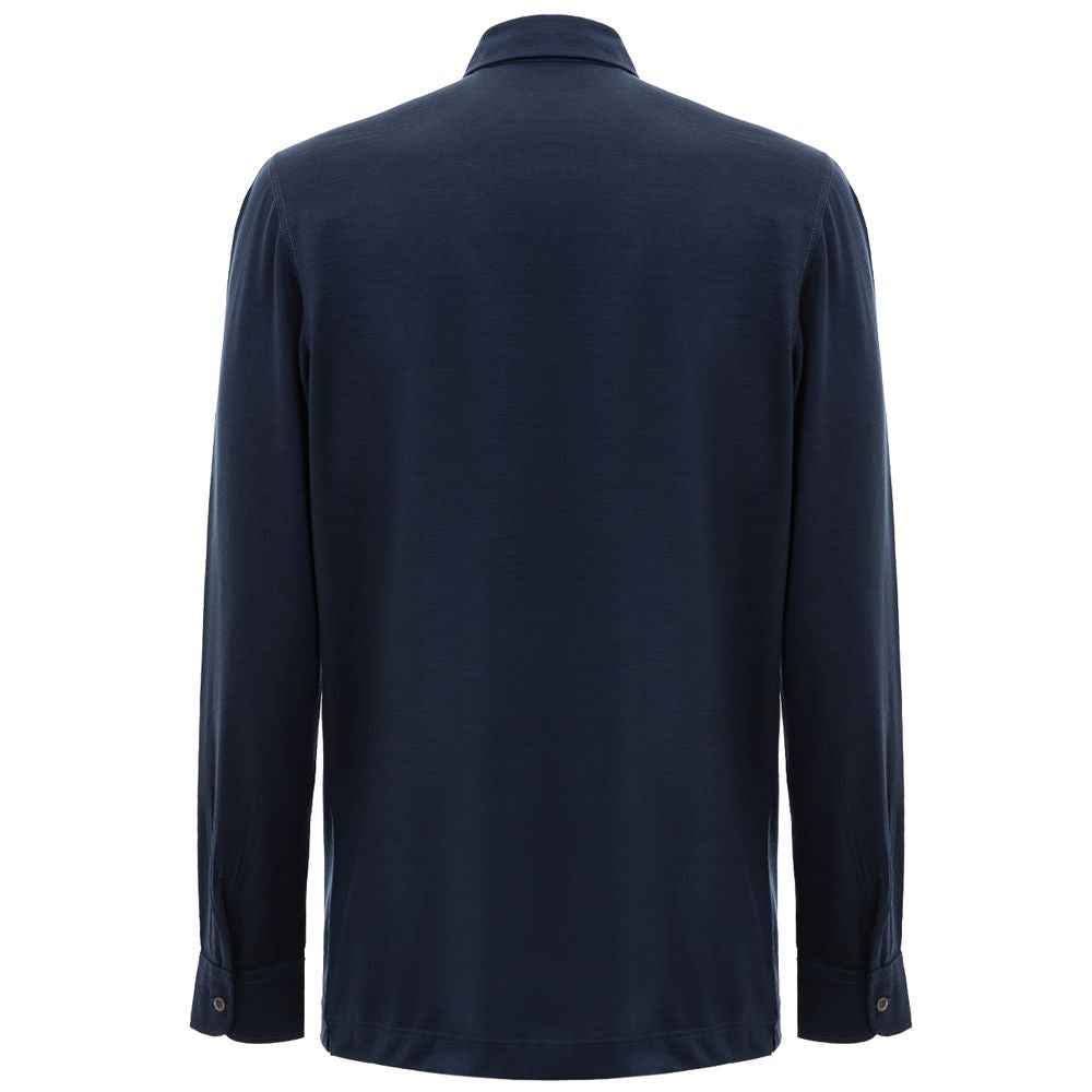 Corneliani Blue Wool Vergine Polo Shirt