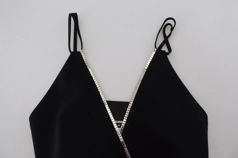 Dsquared² Black Embellished Sleeveless V-neck Jumpsuit Dress