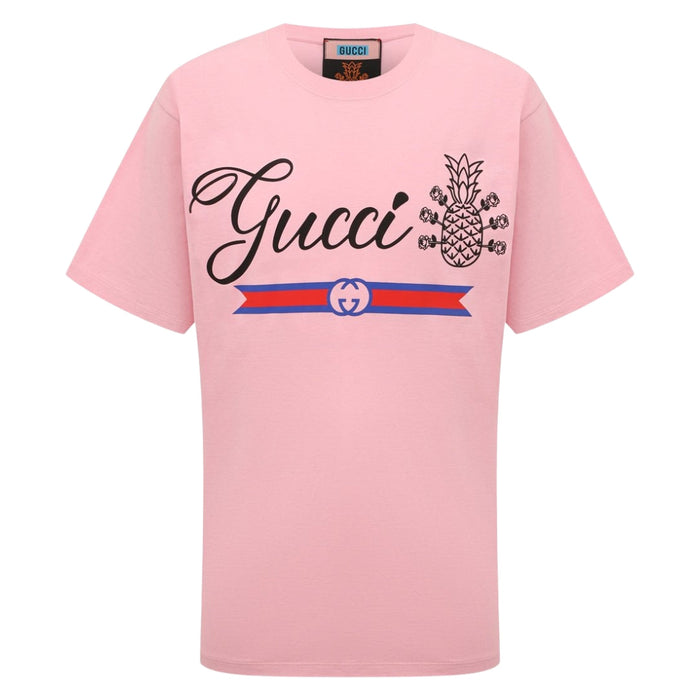 Gucci Pineapple Logo Oversized Fit Pink T-Shirt S