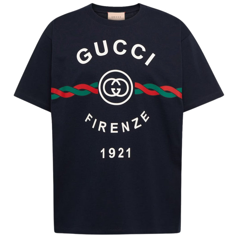 Gucci Firenze 1921 Logo Oversized Fit Navy Blue T-Shirt S