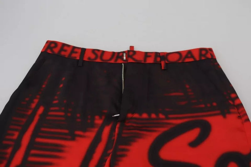 Dsquared² Red Printed High Waist Straight Pants