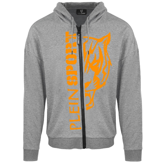 Plein Sport Large Orange Logo Grey Zip-Up Hoodie S