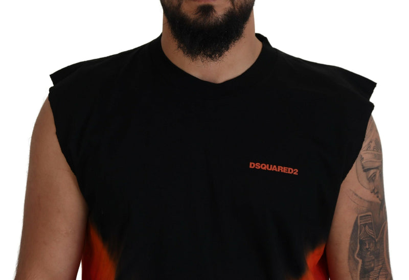 Dsquared² Black Orange Cotton Sleeveless Tank T-shirt