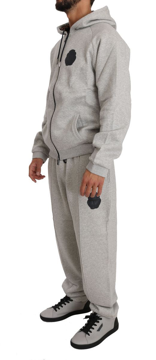 Billionaire Italian Couture Elegant Gray Cotton Sweatsuit Ensemble