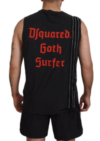 Dsquared² Black Chain Embellished Sleeveless Men Tank T-shirt