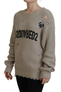 Dsquared² Beige Cotton Knitted Crewneck Pullover Sweater