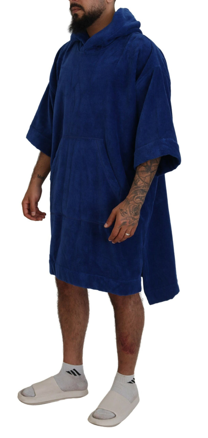 Dsquared² Blue Poncho Men Hooded Beachwear Changing Robe