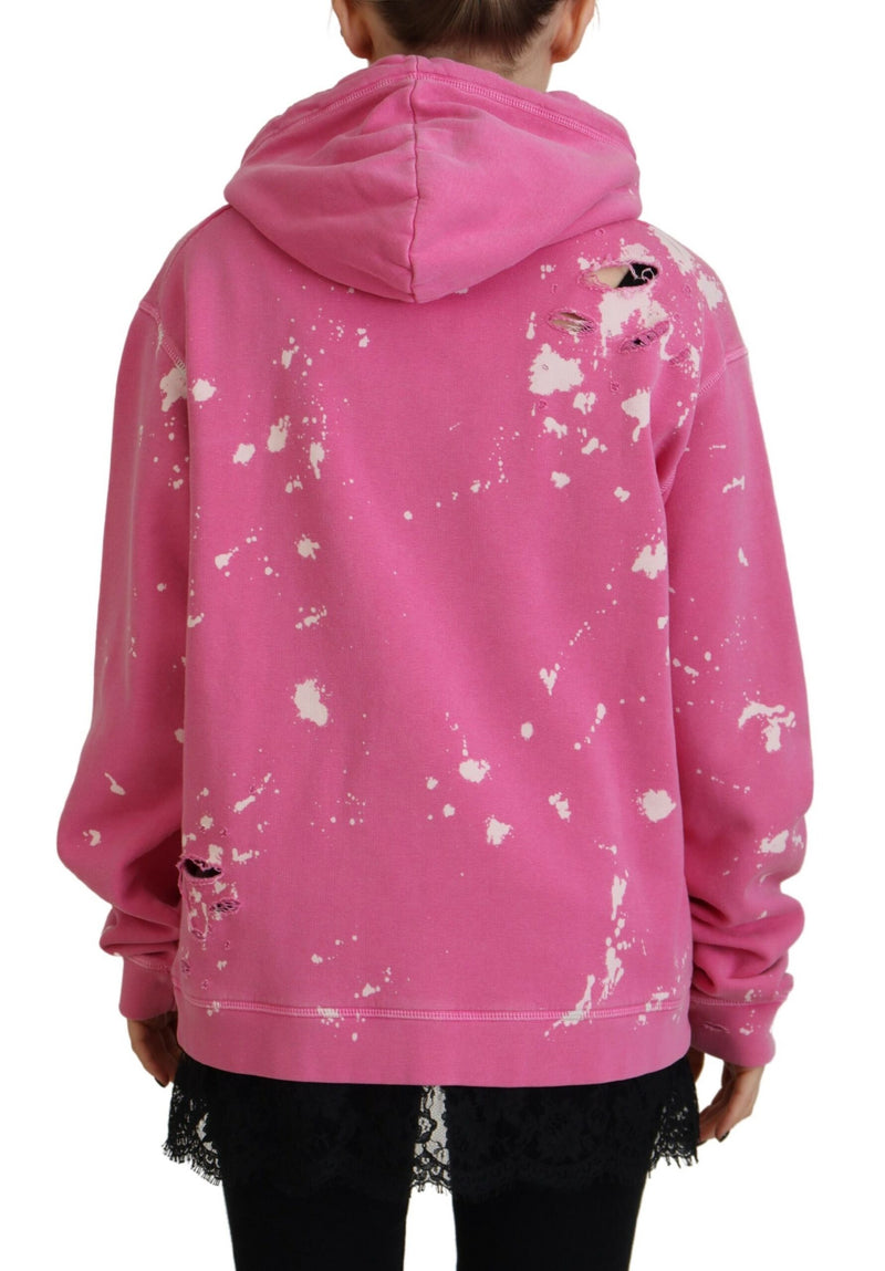 Dsquared² Pink Logo Print Cotton Hoodie Sweatshirt Sweater