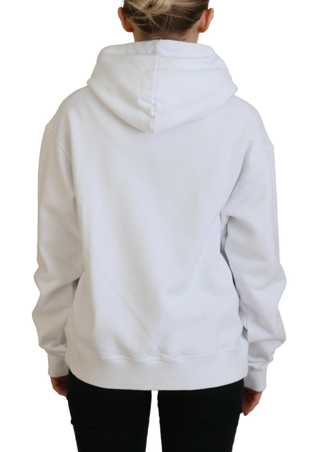 Dsquared² White Logo Patch Cotton Hoodie Sweatshirt Sweater