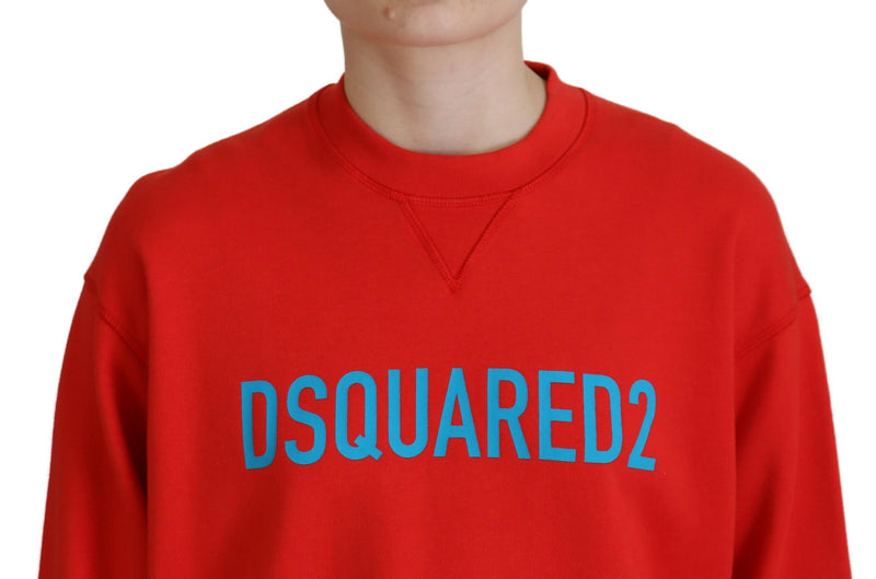 Dsquared² Red Cotton Printed Crew Neck Long Sleeve Sweater