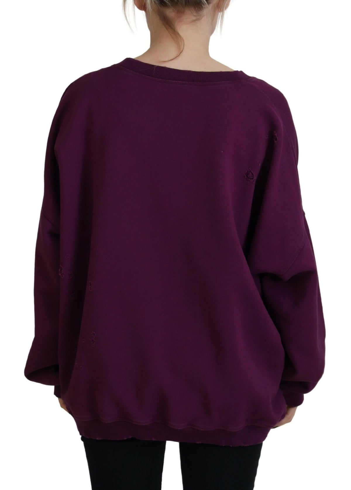 Dsquared² Purple Cotton Distressed Printed Long Sleeve Sweater