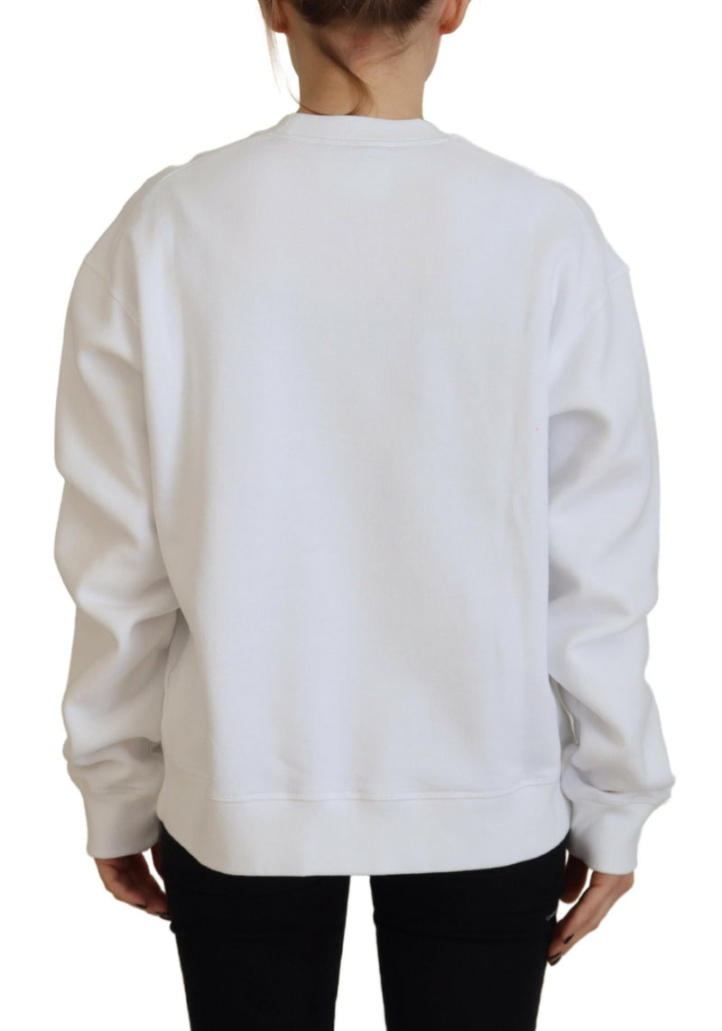 Dsquared² White Cotton Printed Long Sleeve Crew Neck Sweater