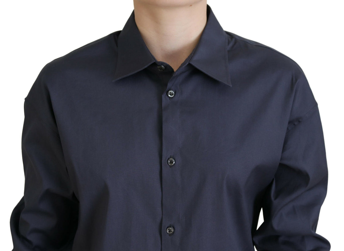 Dsquared² Navy Blue Cotton Button Down Collared Shirt Top