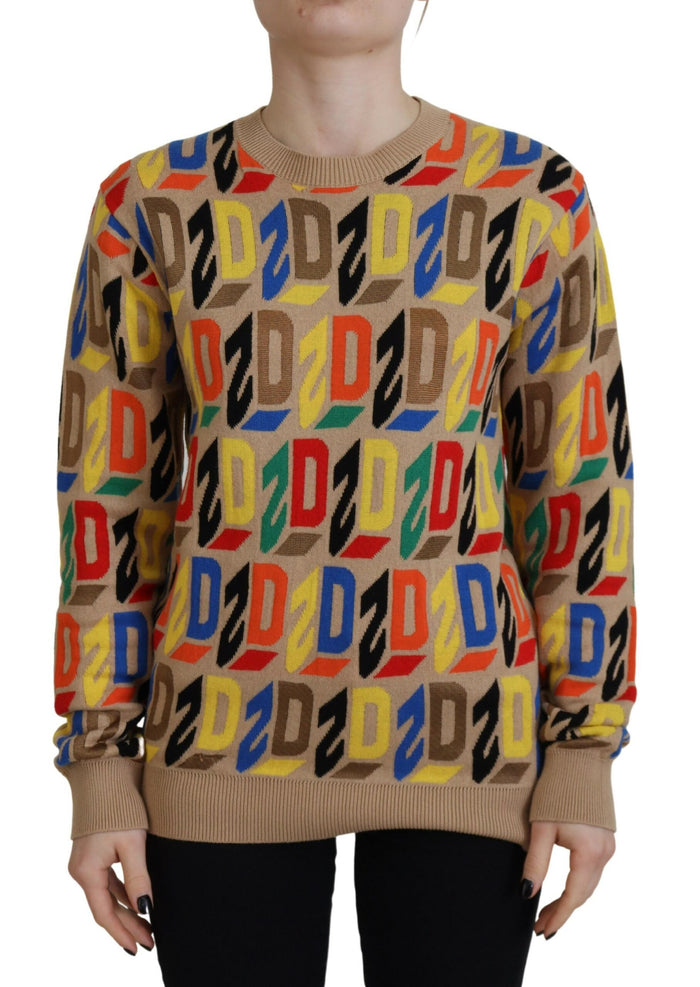 Dsquared² Brown Cotton Long Sleeve Crew Neck Printed Sweater