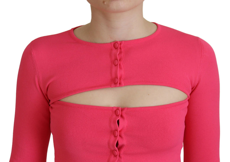 Dsquared² Pink Viscose Knit Open Chest Long Sleeves Top