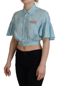 Dsquared² Blue Collared Button Down Short Sleeve Cropped Top
