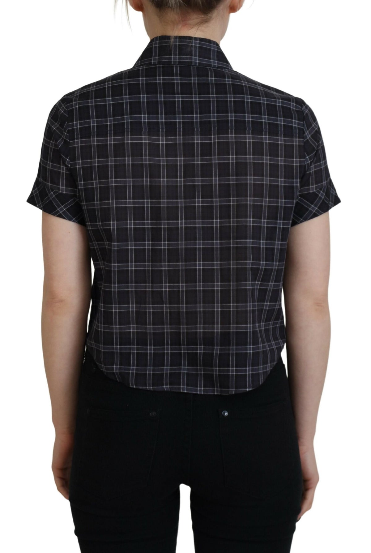 Dsquared² Black Checkered Collared Button Short Sleeves Top