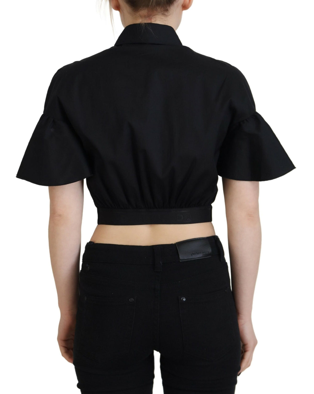 Dsquared² Black Collared Button Down Short Sleeve Cropped Top