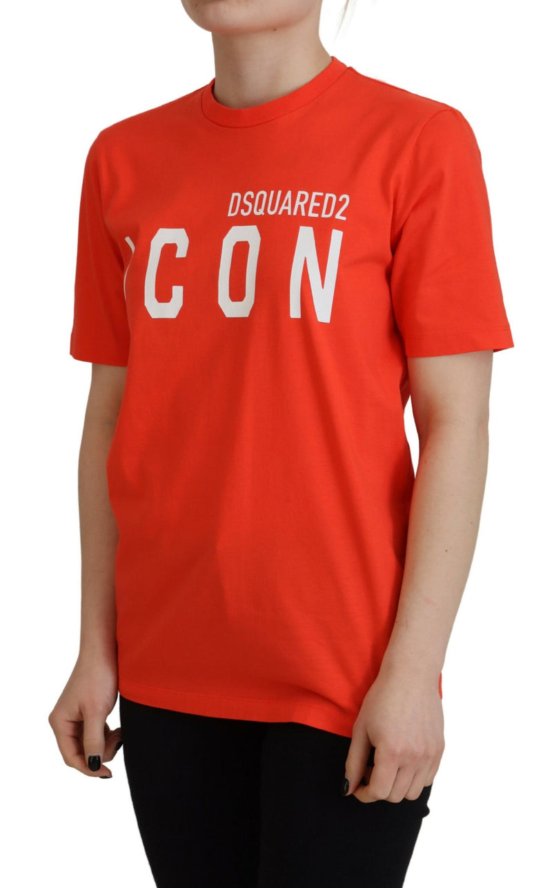 Dsquared² Orange Cotton Shiny Icon East Tee Crewneck T-shirt