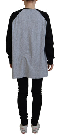 Dsquared² Black Gray Cotton Raglan Long Sleeves Casual Top