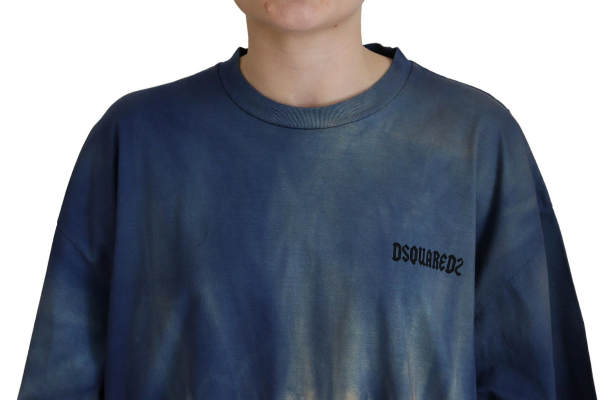 Dsquared² Blue Cotton Tie Dye Short Sleeves Lace T-shirt