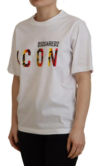 Dsquared² White Cotton Shiny Icon East Tee Crewneck T-shirt