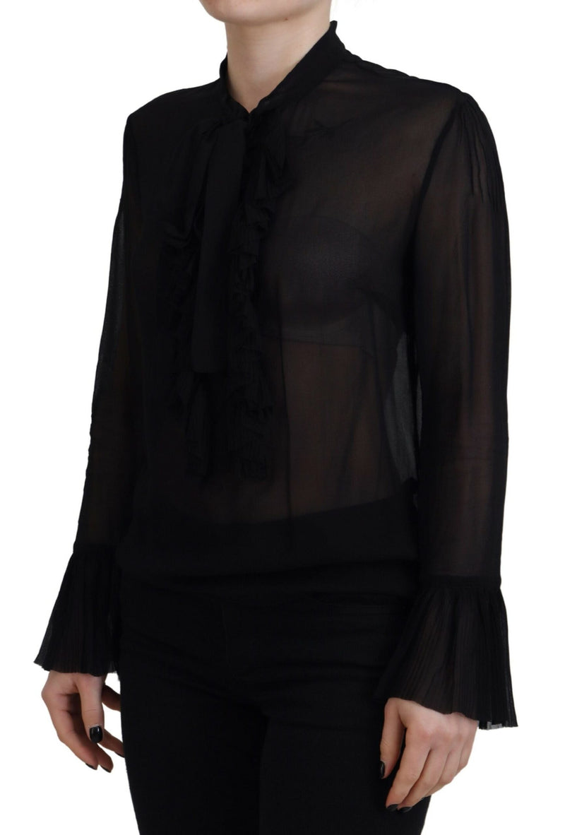 Dsquared² Black Viscose Long Sleeves See Through Blouse Top