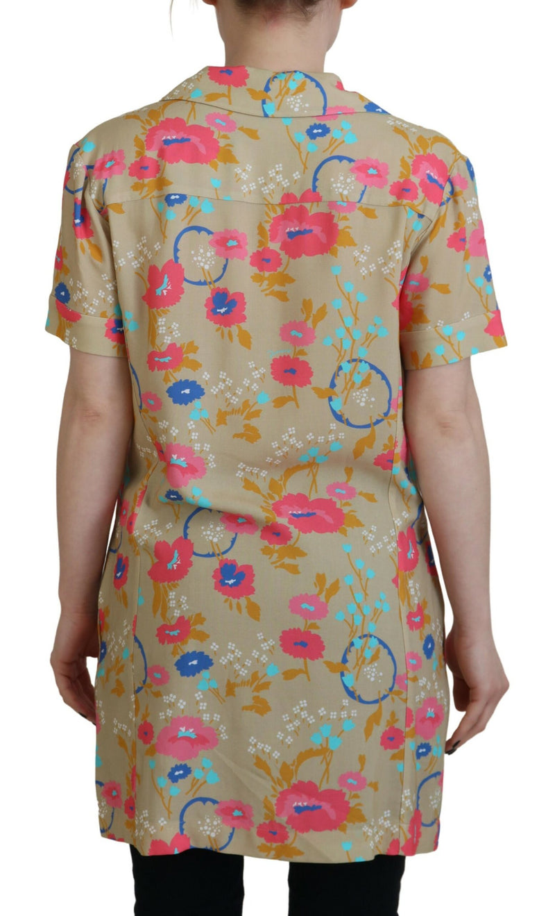 Dsquared² Multicolor Printed Collared Button Front Long Blouse Top