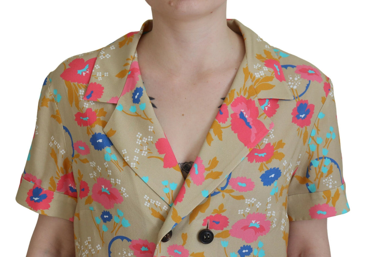 Dsquared² Multicolor Printed Collared Button Front Long Blouse Top