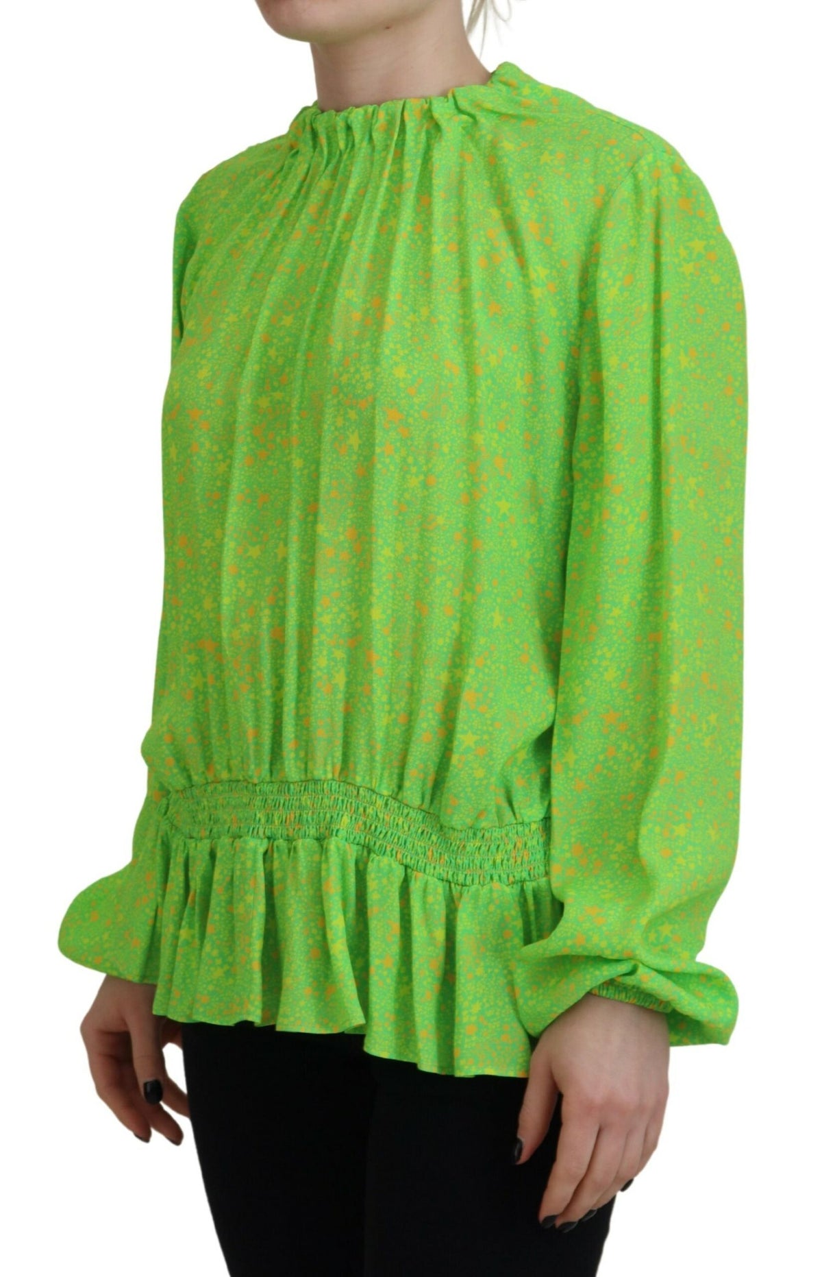 Dsquared² Green Stars Print Viscose Long Sleeves Blouse Top