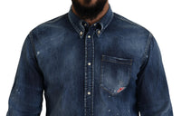 Dsquared² Blue Washed Collared Men Casual Long Sleeves Shirt