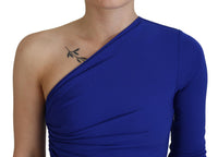 Dsquared² Blue Viscose One Shoulder Bodycon Ruched Mini Dress