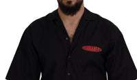 Dsquared² Black Cotton Collared Logo Print Short Sleeve Shirt