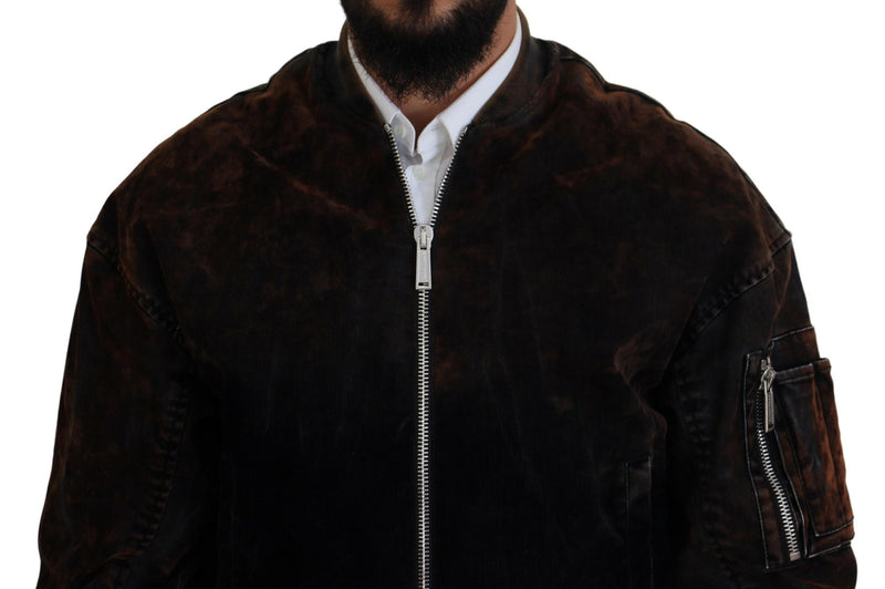 Dsquared² Brown Cotton Bomber Zipper Pocket Sleeves Jacket