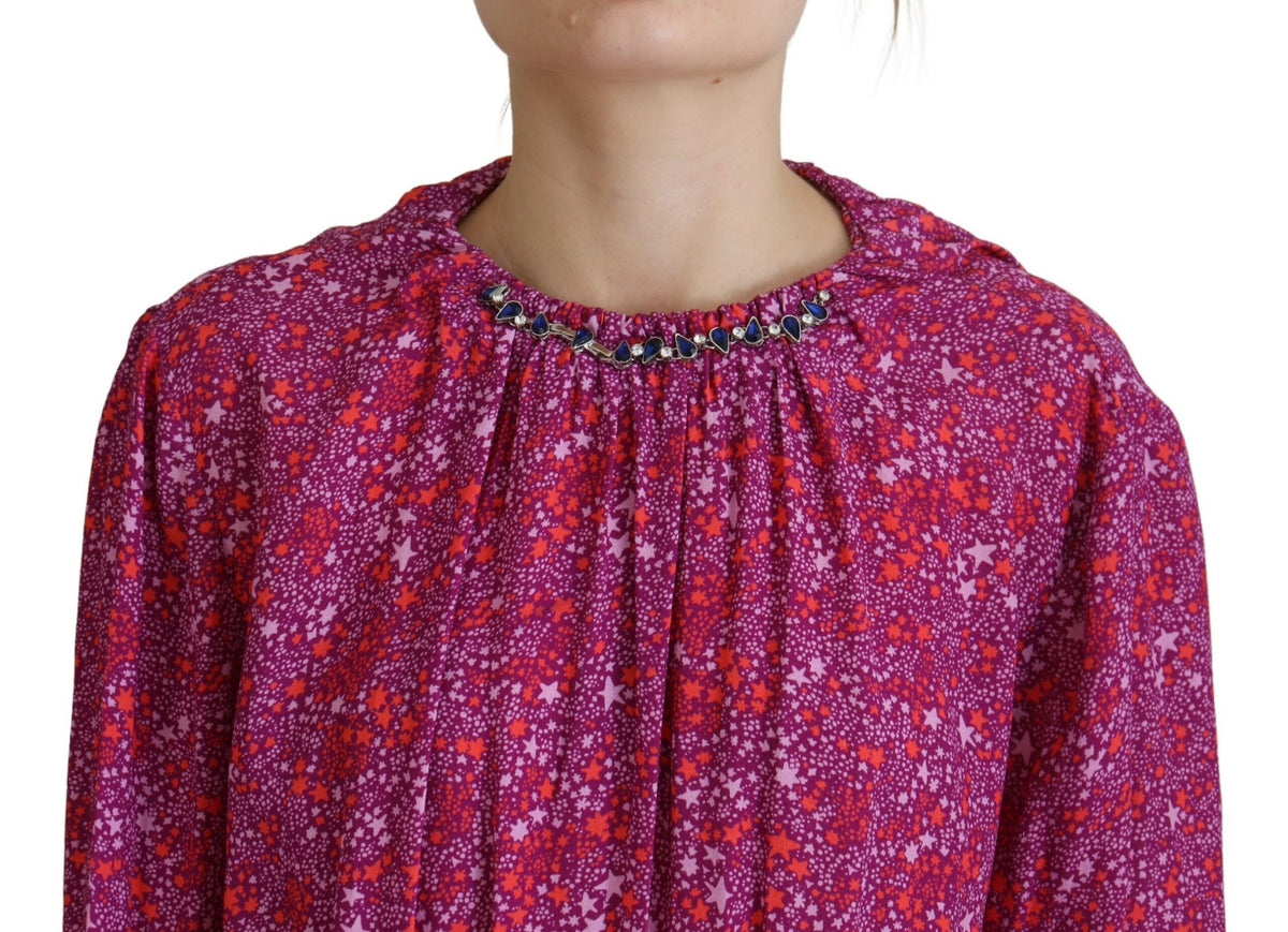 Dsquared² Fuchsia Stars Embellished Long Sleeves Dress