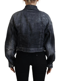 Dsquared² Gray Washed Cotton Cropped Denim Jacket