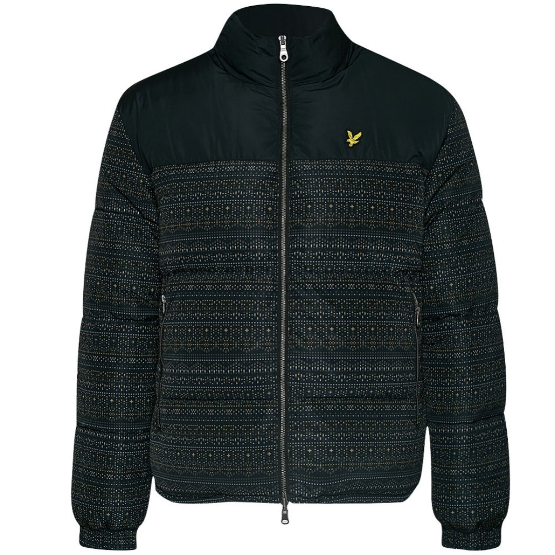 Lyle & Scott Fair Isle Reversible Black Puffer Jacket XS