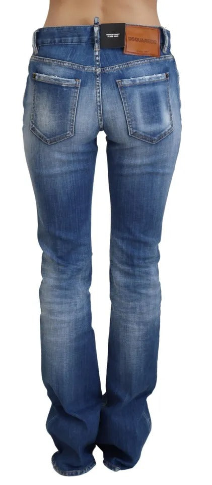 Dsquared² Blue Washed Cotton Mid Waist Flared Denim Jeans