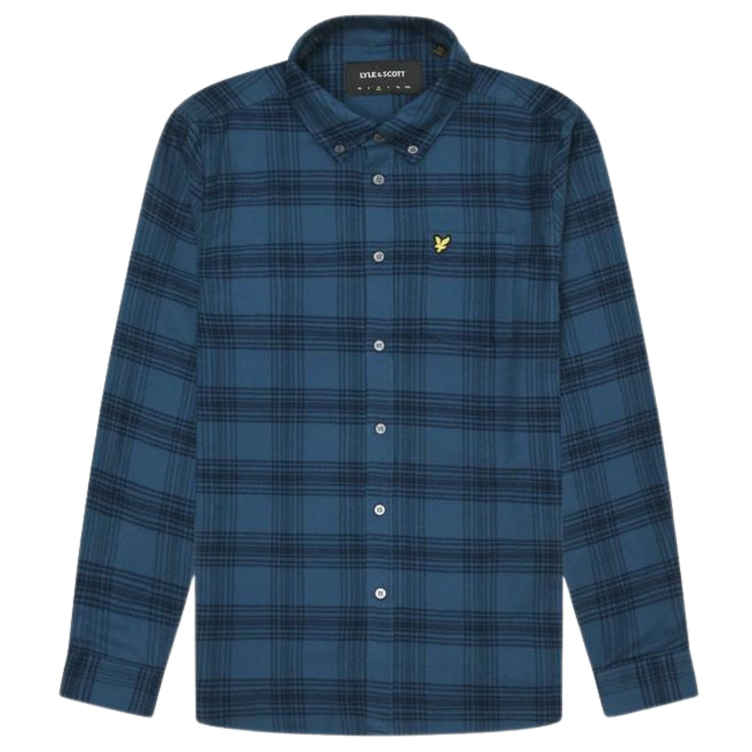 Lyle & Scott Tonal Check Flannel Dark Navy Blue Long Sleeve Shirt M