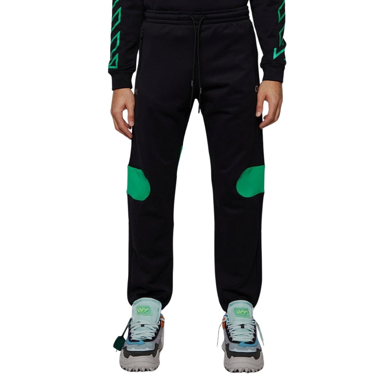 Off-White Green Diag Outline Design Cuffed Black Sweatpants S