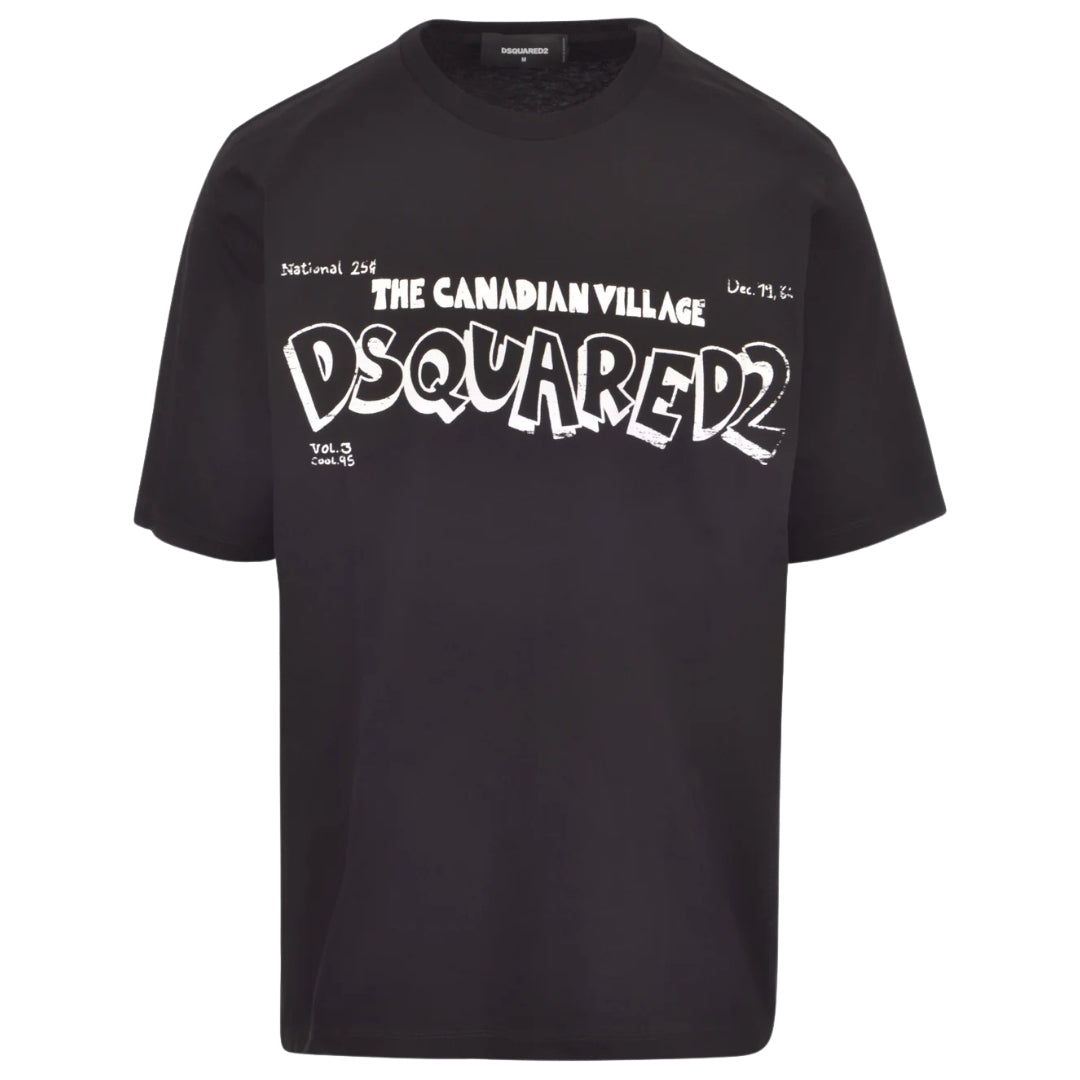 Dsquared2 Skater Fit Canadian Village Logo Black T-Shirt XS