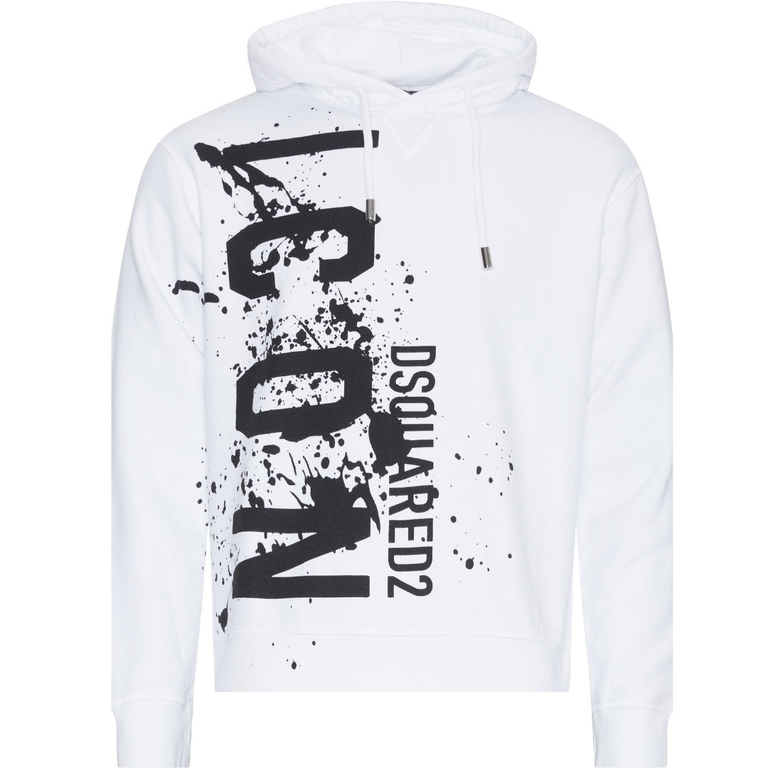 Dsquared2 Cool Fit Icon Splash Logo White Hoodie  L