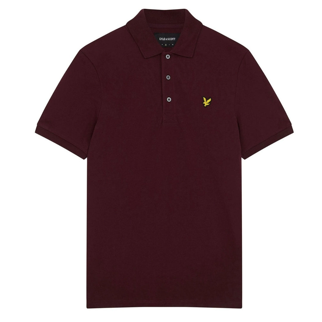 Lyle & Scott Branded Chest Logo Weavers Claret Burgundy Polo Shirt S