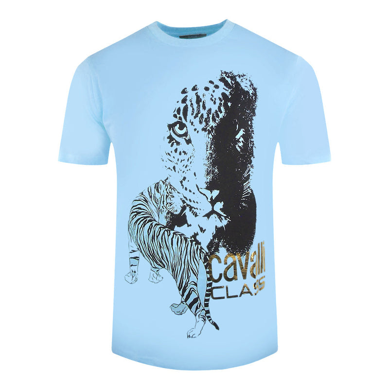 Cavalli Class Large Tiger Design Light Blue T-Shirt