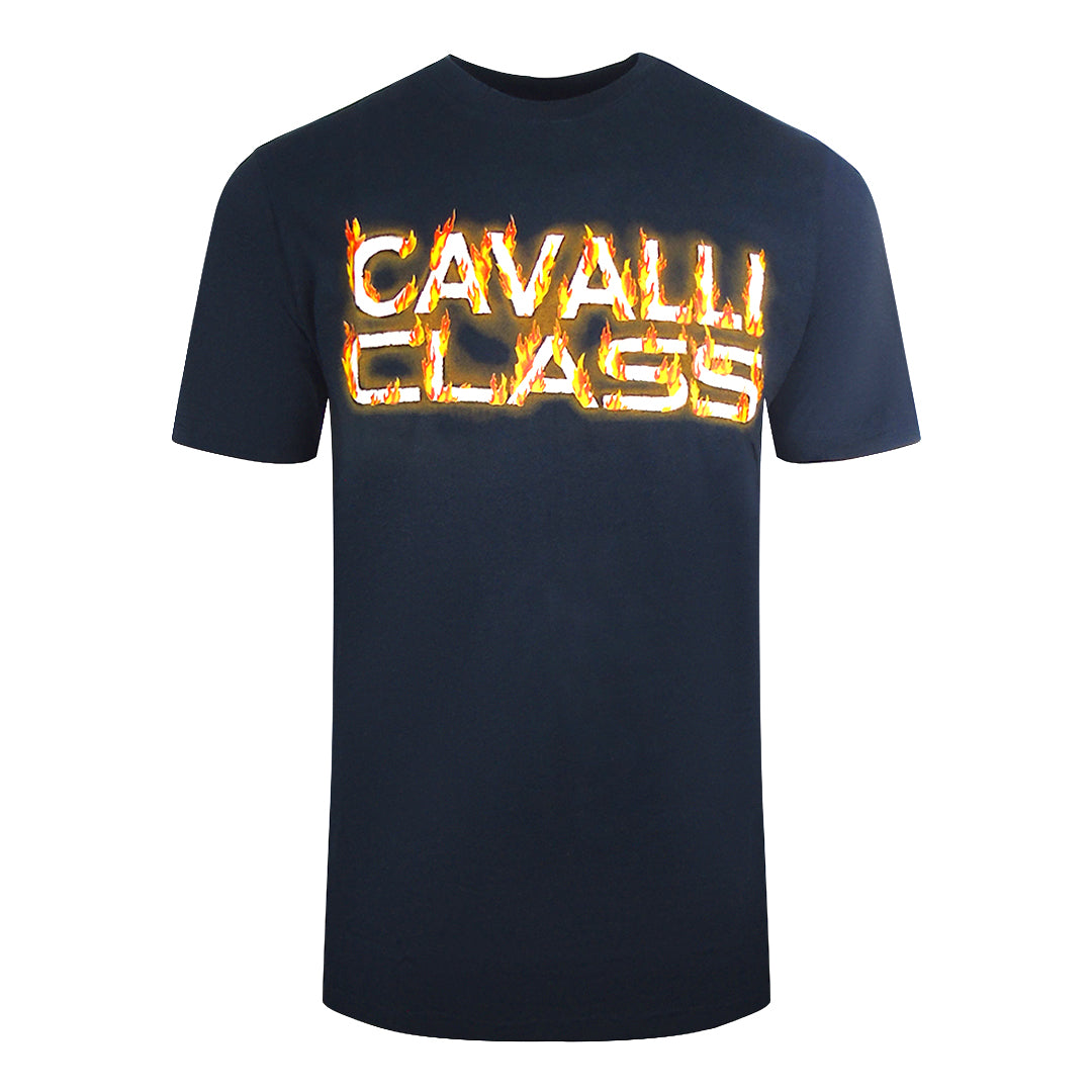 Cavalli Class Flaming Logo Navy Blue T-Shirt